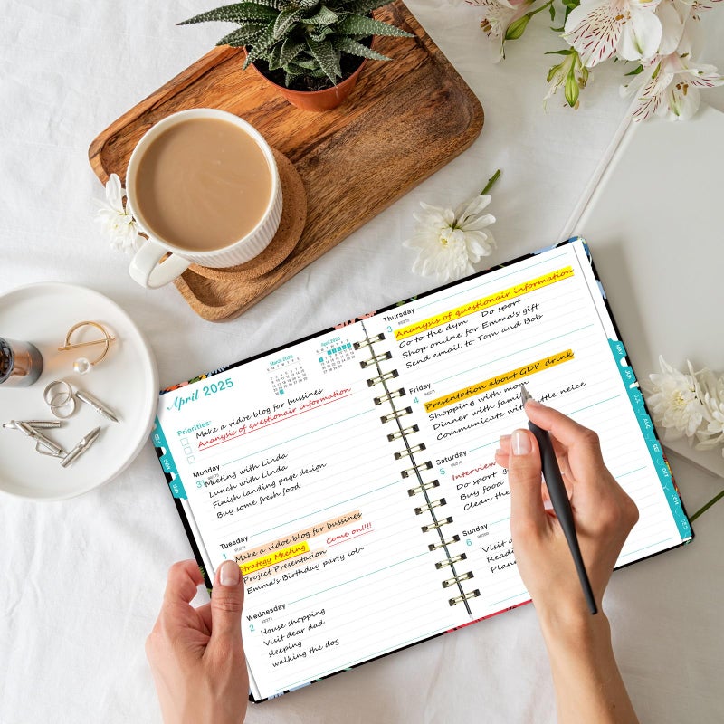Ymumuda 2025 Planner, 12-Month Daily Weekly Monthly Planner from JAN.2025 to DEC.2025, 8.4"" X 6"", Spiral Planner Notebook with Stickers, Elastic Closure, Inner Pocket, Bird Embroidery - Image 2